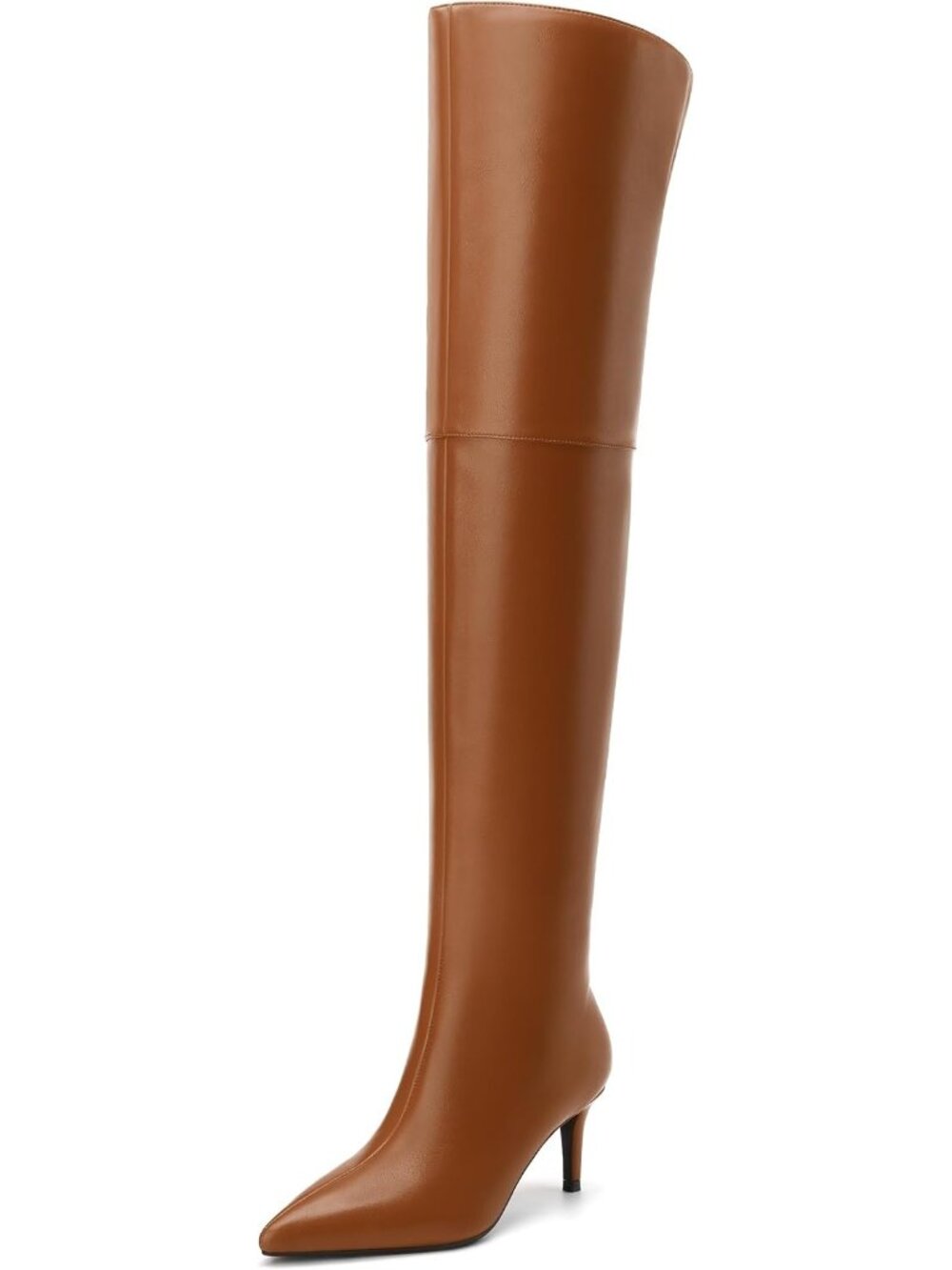 Women's Brown Thigh High Boots Over the Knee Pointed Toe Pull On Wide Calf Boots
